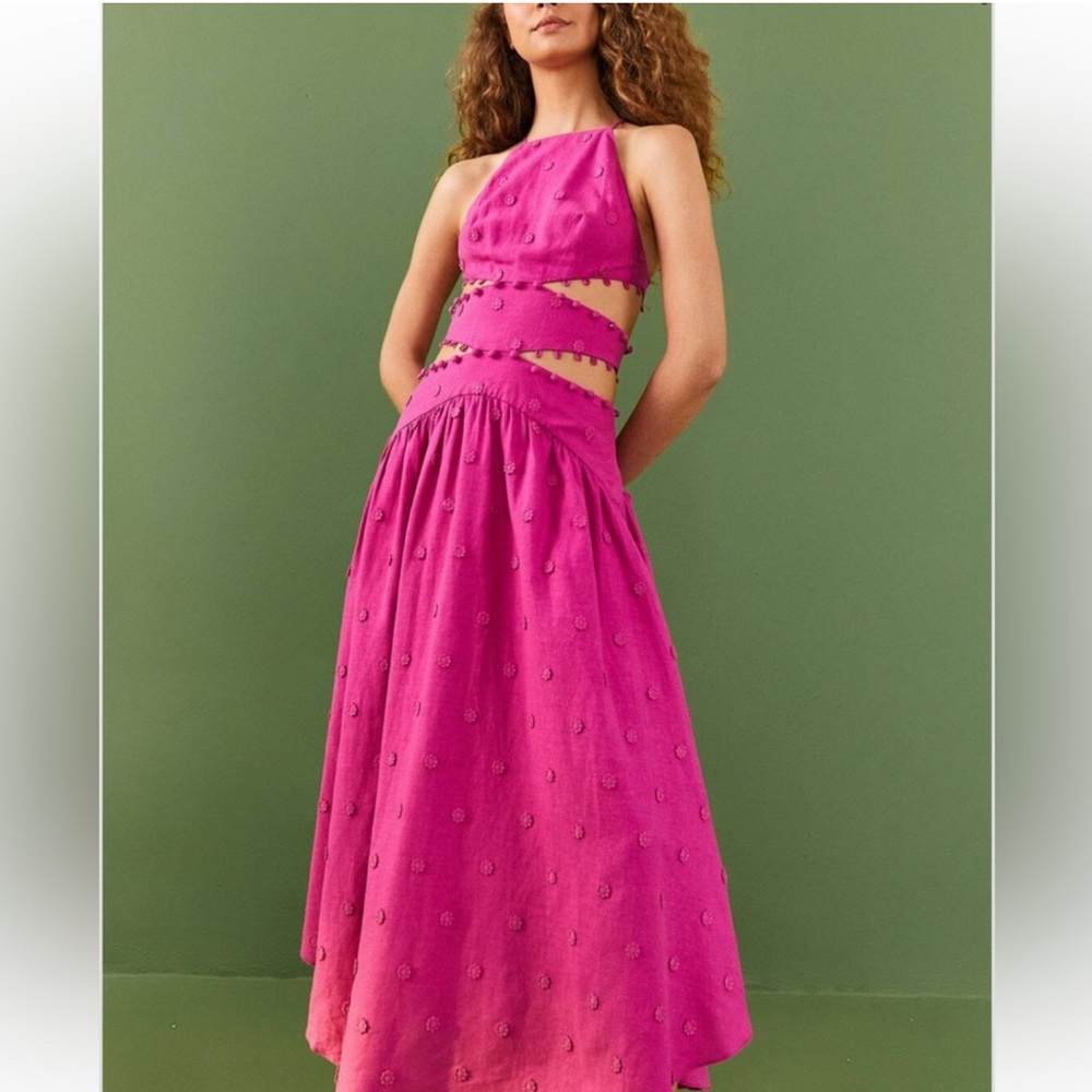 3D Flower Sleeveless Cutout Halter Midi Dress